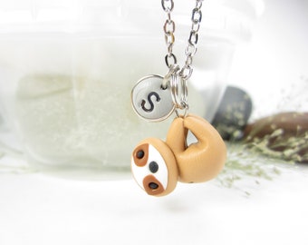 Sloth necklace, sloth jewelry, Initial necklace, personalized necklace, cute unique gift, best friend gift, sloth gifts, polymer clay, cute