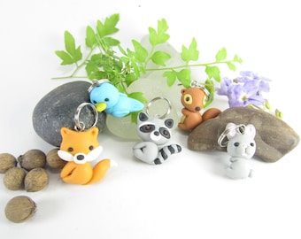 Woodland animals Stitch Markers for knitting accessories squirrel fox rabbit bunny bird raccoon polymer clay creatures knitters gifts cute