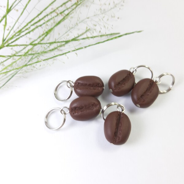 Coffee Stitch Markers - coffee bean knitting stitch markers polymer clay cafe charms brown gift for knitter breakfast coffee lover gift