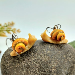 Snail earring charm jewelry sea slug garden snail biology Science teacher gift for her polymer clay cute art nature earrings miniature brown