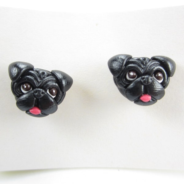 Black Pug Earrings Stud Post - pug jewelry, pug earrings, dog jewelry miniature animal, dog earrings pug life, pug gift dog lover gifts cute