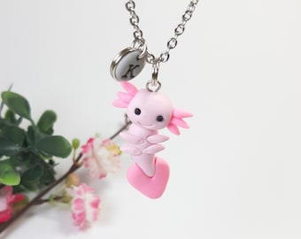 Axolotl necklace axolotl jewelry Initial custom personalized necklace unique best friend gift axolotl gifts polymer clay cute kawaii animal