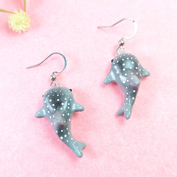 Whale shark earrings cute unique polymer clay charm sea ocean marine diver gift for her women men whaleshark earrings animal scuba surfer