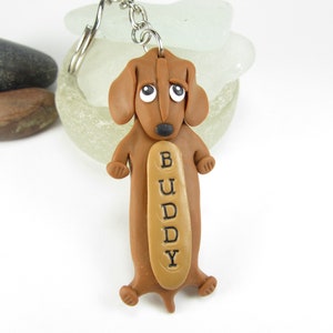 Dachshund Keychain dog Personalized custom keychain key chain ring gift name tag dog lover gifts polymer clay unique doxie brown kawaii cute