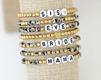 Personalized Dalmatian Jasper Beaded Bracelet with Name, Custom Natural Stone Bracelet Stack for Moms, Kids Name Jewelry, Gift for Her