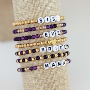 Personalized Beaded Name Bracelet Stack: Natural Stone Minimalist Jewelry