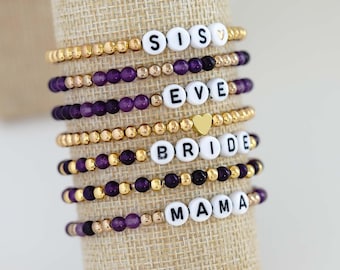 Personalized Beaded Name Bracelet Stack: Natural Stone Minimalist Jewelry