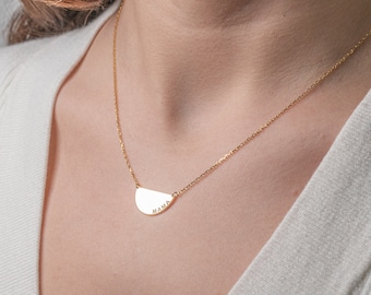 14k Solid Gold Half Moon Necklace, Half Circle Semicircle, Dainty Minimalist Layered, Mom Gift