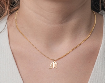 Old English Initial Necklace, Old English Jewelry, Old English Letter Necklace, Gothic Initial Necklace, Christmas Gift For Her