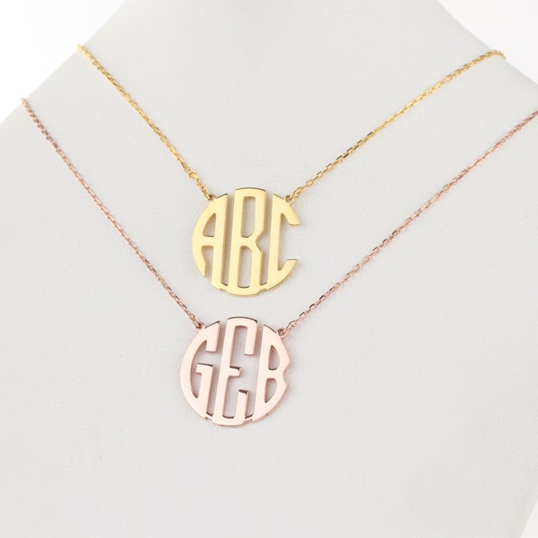 Monogram Necklace Silver, Personalized Monogram Necklace Gold - Silver Monogram Necklace - Sterling silver monogram necklace