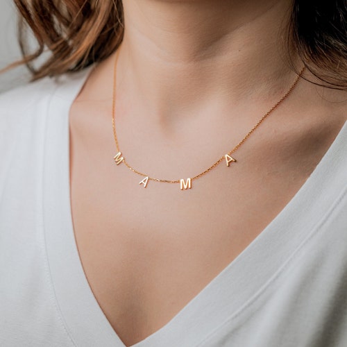 14K initial Necklace - Gold Necklace  - 14K Solid Gold Initial Necklace