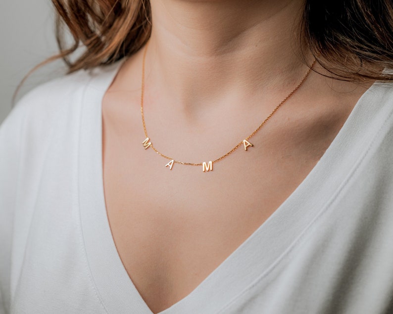 14K initial Necklace Gold Necklace 14K Solid Gold Initial Necklace image 1