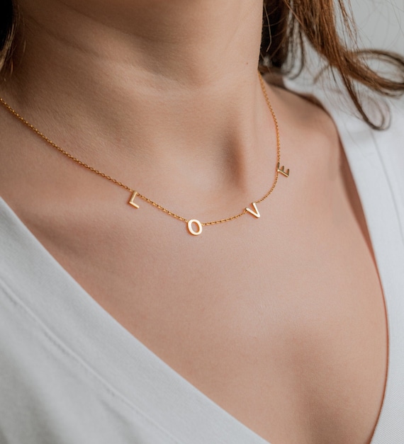 Personalized 4 Letter Necklace in 14k Gold (Single Spacing)