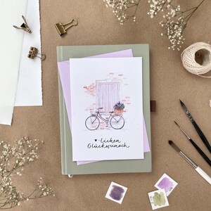 Fahrradkarte / Klappkarte zum Geburtstags / Aquarellkarte