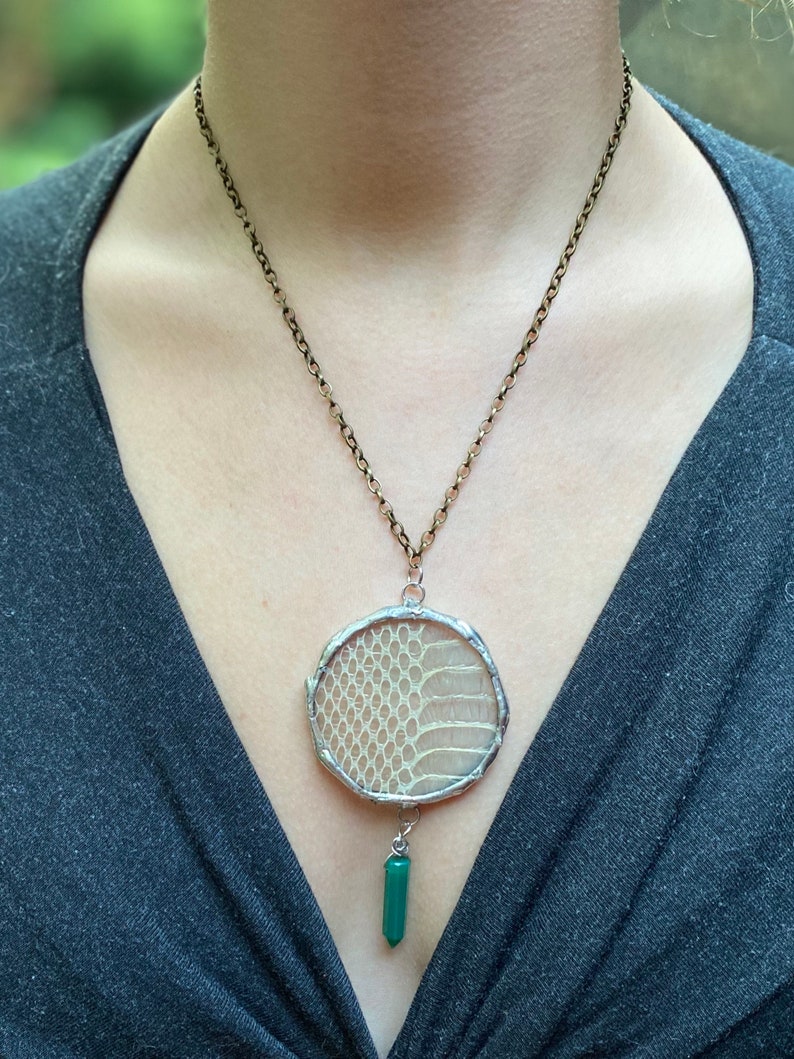 Snakeskin and emerald crystal pendant necklace