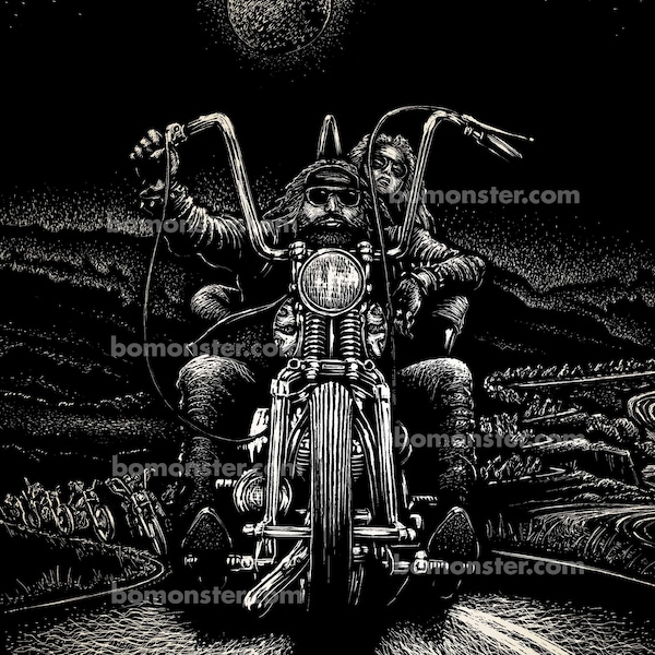 Chopper Motorcycle Riders ha firmato la stampa litografica "Roll Model"