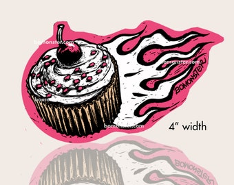 Lowbrow Sticker "Cupcake Flames"