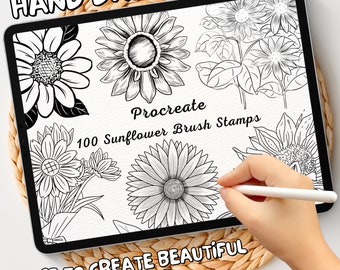 100 Sunflower Brush Stamps | Procreate Sunflower Brush Stamps | Sunflower Procreate Stamps | Procreate Sunflower Stamps