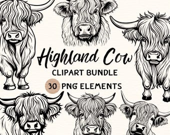 Highland Cow Clipart Bundle | Highland Cow Clipart | Highland Cow Png | Highland Cow Illustration | Highland Cow Graphic | 300 DPI | Digital