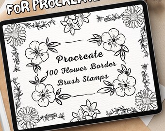 100 Flower Border Brush Stamps | Procreate Flower Border Brush Stamps | Flower Border Procreate Stamps | Procreate Flower Border Stamps