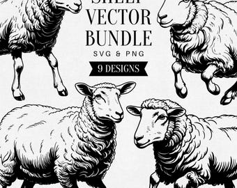 Vintage Sheep SVG, Realistic Farm Animal PNG Clipart, Livestock Illustration, Wool Vector, Tattoo Design, Commercial Use