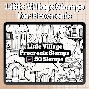 50 Little Village Procreate stamps | Little Village Brush Stamps | Cottage Stamps | Cottage Procreate Stamps | Simple and Thick Line