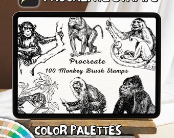 100 Monkey Brush Stamps | Procreate Monkey Brush Stamps | Monkey Procreate Stamps | Procreate Monkey Stamps | Procreate Monkey