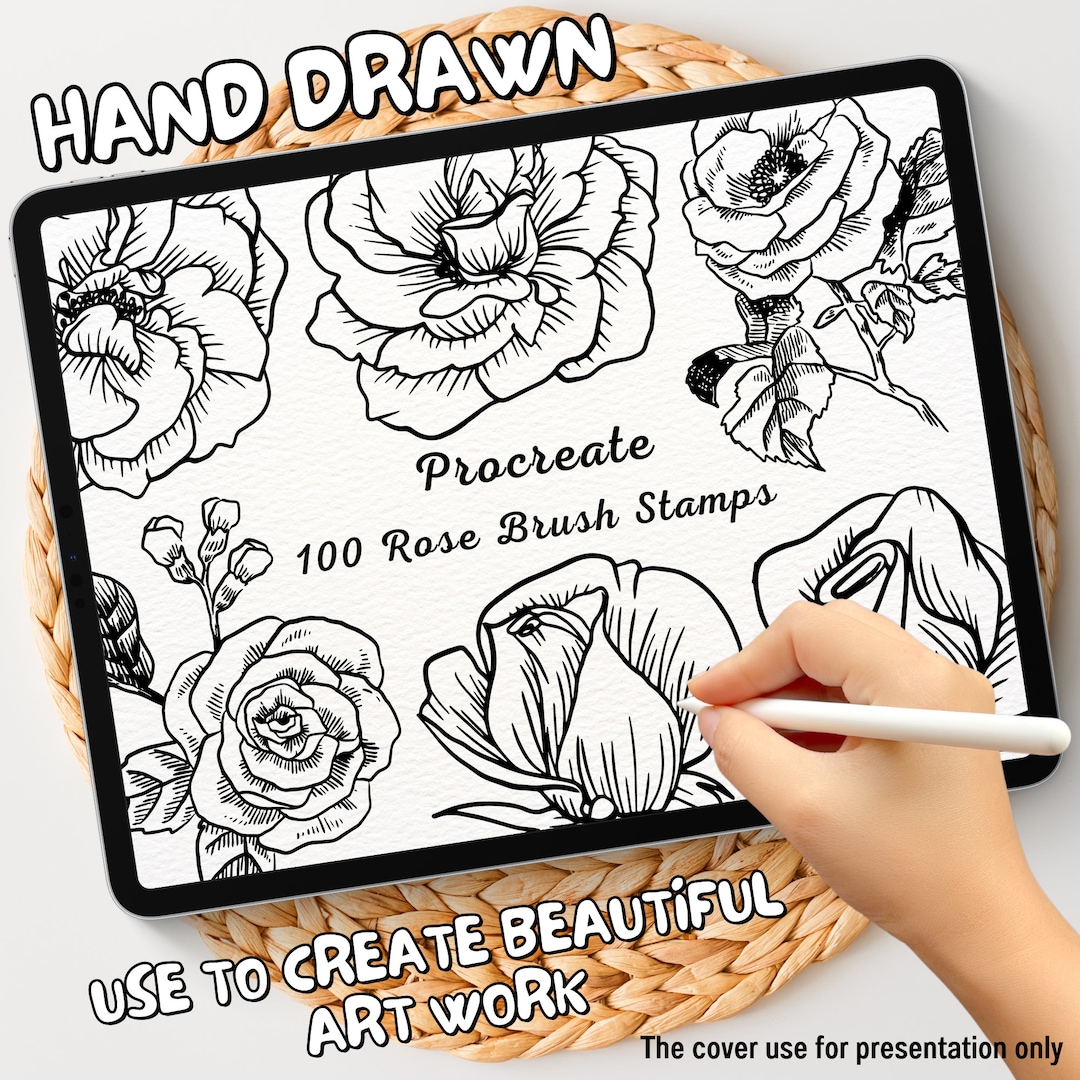 100 Rose Brush Stamps | Procreate Rose Brush Stamps | Rose Procreate ...
