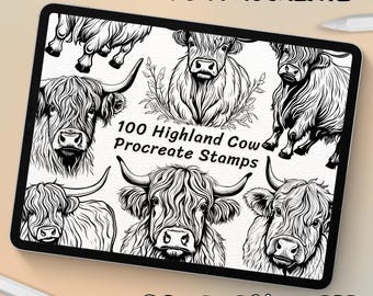 100 Highland Cow Brush Stamps | Procreate Highland Cow Brush Stamps | Highland Cow Procreate Stamps | Procreate Highland Cow Stamps
