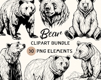 Bear Clipart Bundle | Bear Clipart | Bear Png | Bear Illustration | Bear Coloring | Bear Outline | Bear Line Art | 300 DPI | Digital Prints