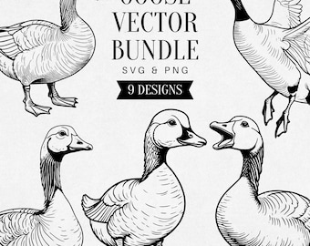 Vintage Goose SVG Bundle, Realistic Farm Bird PNG Clipart, Waterfowl Illustration, Animal Vector Art, Tattoo Design, Commercial Use