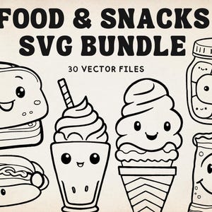 Food and Snacks Svg Bundle, Food Svg, Snacks Svg, Food Vector Files, Snacks Vector Files, Food Outline Svg, Snacks Outline Svg