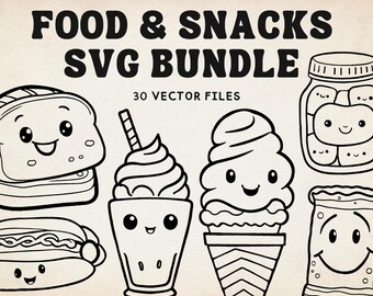 Food and Snacks Svg Bundle, Food Svg, Snacks Svg, Food Vector Files, Snacks Vector Files, Food Outline Svg, Snacks Outline Svg
