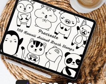 100 Kawaii Animal Brush Stamps | Procreate Kawaii Animal Brush Stamps | Kawaii Animal Procreate Stamps | Procreate Kawaii Animal Stamps