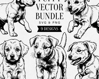 Vintage Puppy SVG, Realistic Dog PNG Clipart, Pet Illustration, Cute Puppy Vector, Tattoo Design, Commercial Use