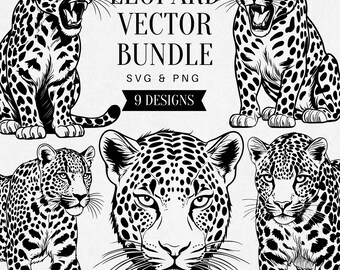 Vintage Leopard SVG, Realistic Jungle Cat PNG Clipart, Wildlife Illustration, Nature Vector, Tattoo Design, Commercial Use