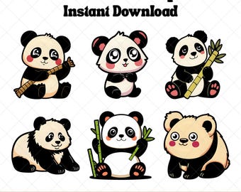 Kawaii Panda Clipart Bundle, Cute Panda Clipart, Panda Illustration, Panda PNG and JPG Files for Crafts, Digital Stickers, Commercial Use