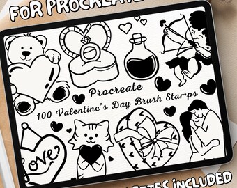 100 Valentine's Day Brush Stamps | Procreate Valentine's Day Brush Stamps | Valentine's Day Procreate Stamps | Procreate Valentine's Day