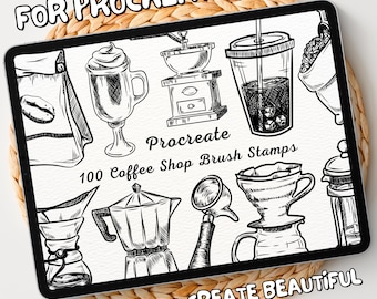 100 Coffee Shop Brush Stamps | Procreate Coffee Shop Brush Stamps | Coffee Shop Procreate Stamps | Procreate Coffee Shop Stamps