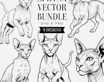 Vintage Sphynx Cat SVG, Realistic Cat PNG Clipart, Hairless Cat Illustration, Pet Vector, Tattoo Design, Commercial Use