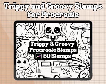 50 Trippy and Groovy Procreate stamps, Groovy Brush Stamps, Trippy Stamps, Groovy Procreate Stamps, Groovy Stamps, Simple and Thick Line
