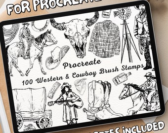100 Western and Cowboy Brush Stamps | Procreate Western and Cowboy Brush Stamps | Western and Cowboy Procreate Stamps | Procreate Stamps