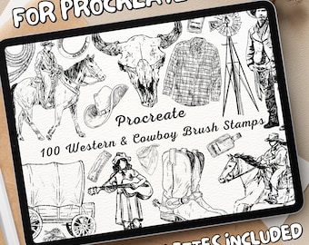 100 Western and Cowboy Brush Stamps | Procreate Western and Cowboy Brush Stamps | Western and Cowboy Procreate Stamps | Procreate Stamps