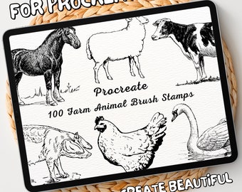 100 Farm Animal Brush Stamps | Procreate Farm Animal Brush Stamps | Farm Animal Procreate Stamps | Procreate Farm Animal Stamps
