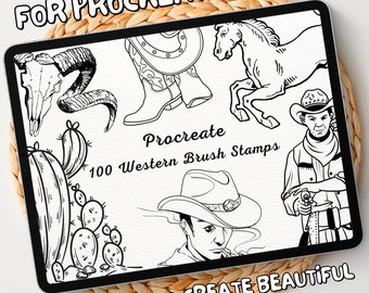 100 Western Brush Stamps | Procreate Western Brush Stamps | Western Procreate Stamps | Procreate Western Stamps | Procreate Western