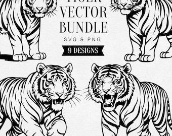 Vintage Tiger SVG, Realistic Wild Cat PNG Clipart, Jungle Animal Illustration, Wildlife Vector, Tattoo Design, Commercial Use