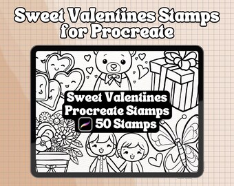 50 Sweet Valentines Procreate stamps | Valentines Brush Stamps | Valentines Stamps | Valentines Procreate Stamps | Simple and Thick Line