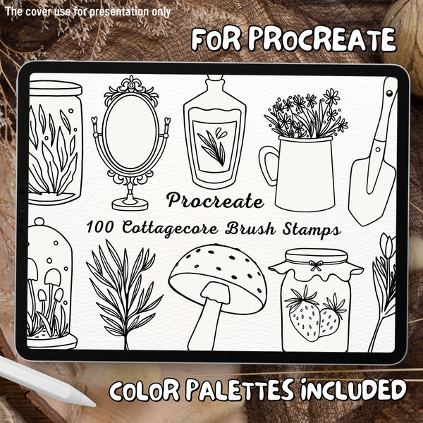 Cottagecore Stamps for Procreate, Digital Cozy Aesthetic Brushes, Rustic Countryside Illustration Tools