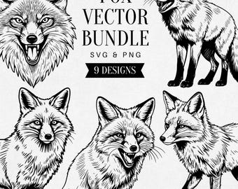 Vintage Fox SVG Bundle, Realistic Forest Animal PNG Clipart, Wildlife Illustration, Nature Vector, Tattoo Design, Commercial Use