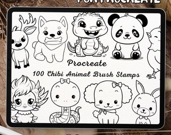 100 Chibi Animal Brush Stamps | Procreate Chibi Animal Brush Stamps | Chibi Animal Procreate Stamps | Procreate Chibi Animal Stamps